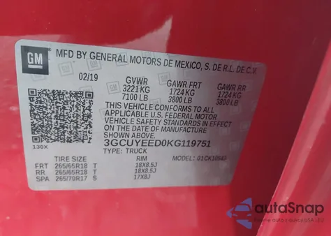 2019 Chevrolet Silverado K1500 Rst z USA, uszkodzony, nr VIN 3GCUYEED0KG119751